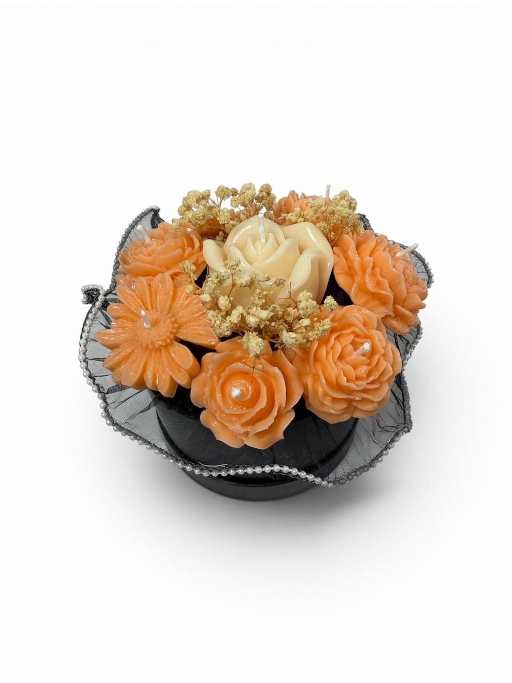 Handcrafted Peach Rose Floral Ring Dish with Ivory Accent